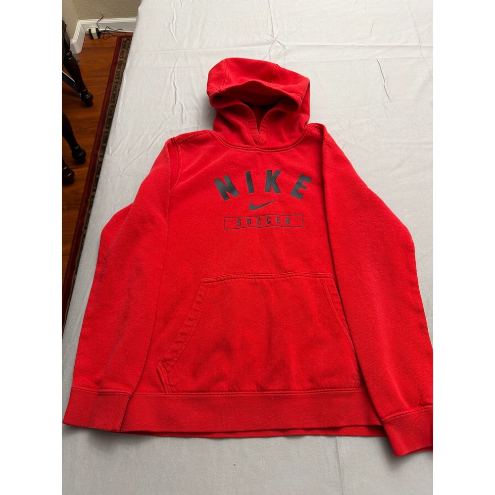Nike Soccer Hoodie Red Pullover Sweatshirt Boys Large Graphic Swoosh Logo